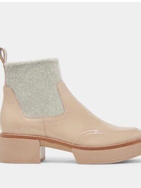 Dolce Vita Beige Chelsea Boot with Light Gray Knit Collar